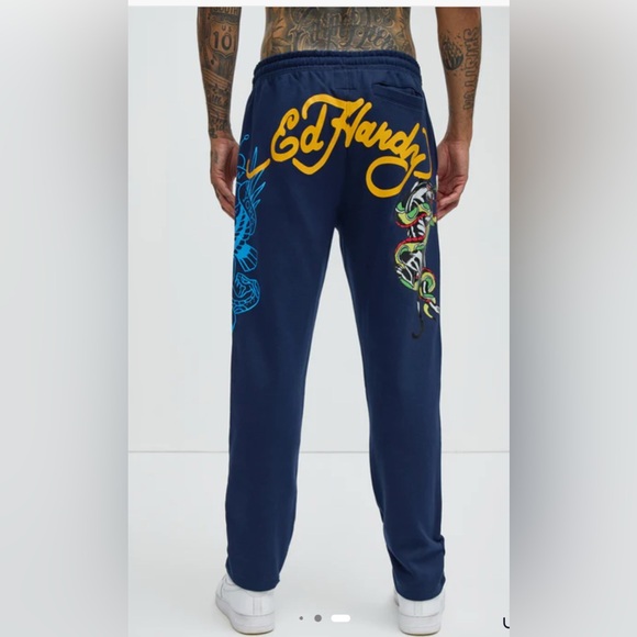 Ed Hardy Panther Bulldog Sweatpants Midnight Blue Size Large - Picture 1 of 9